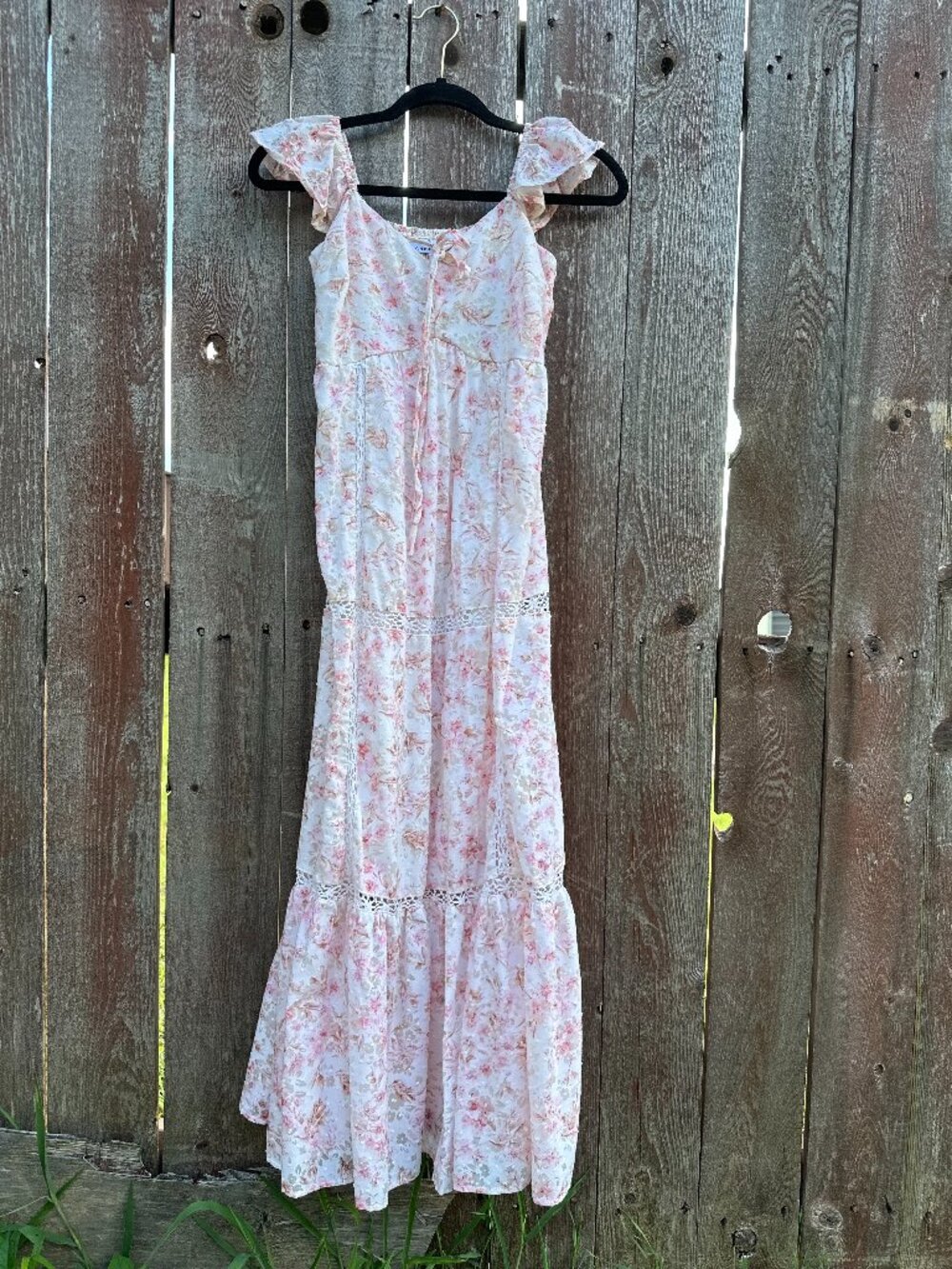 AND NOW THIS Macy's Pink Petite Crochet-Trim Tiered Maxi Dress Boho